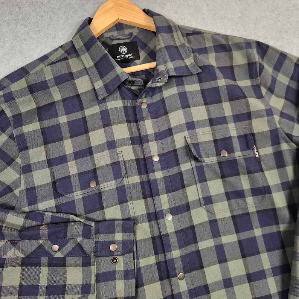 Flylow Shirt Mens Large Blue Plaid Handlebar Tech Flannel Snap Button